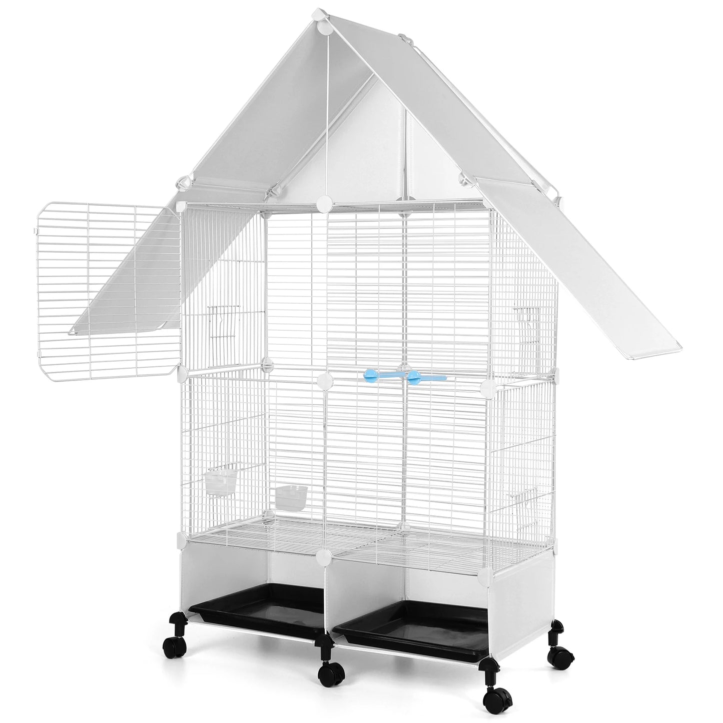 Bird Cage with Rolling Stand House Shape Bird Cage Large 2 Tier Bird Cage Bird Villa for Canary Finch Budgie Lovebirds