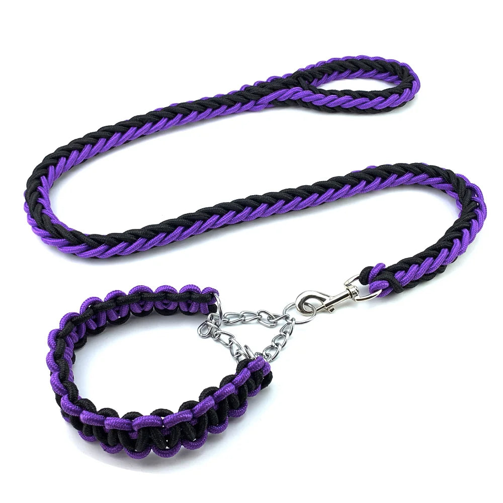 Nylon Braided Dog Collar And Leash Set Traction Rope For Small Medium Large Dog Leash Chien Pitbull Bull Terrier Pet Accessories