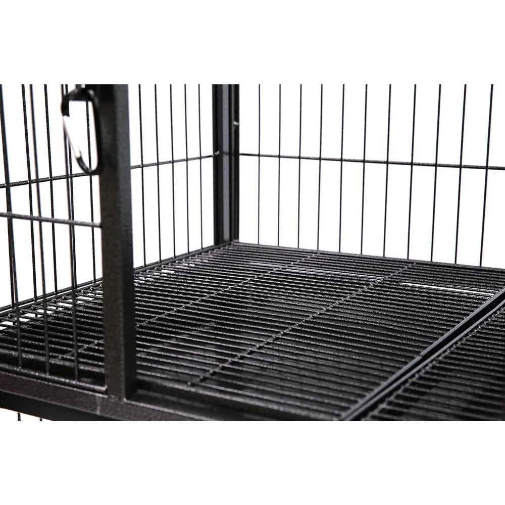31 Inch Stackable Heavy Duty Dog Crate Cage Kennel with Four Lockable Wheels, Removable Tray, Escape Proof Wire Drop Dog Crates
