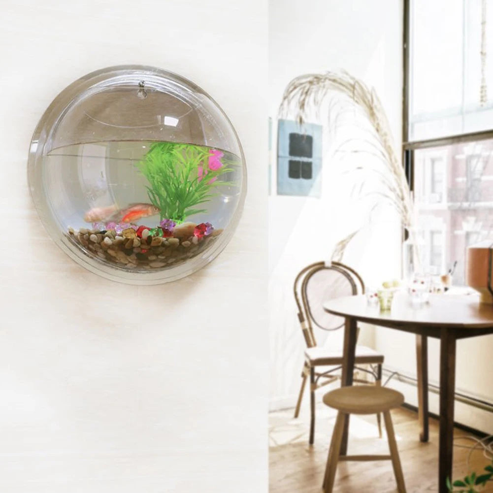 Wall Hanging Plant Bowl Viewable Fish Tanks for Indoor Furniture (Transparent)
