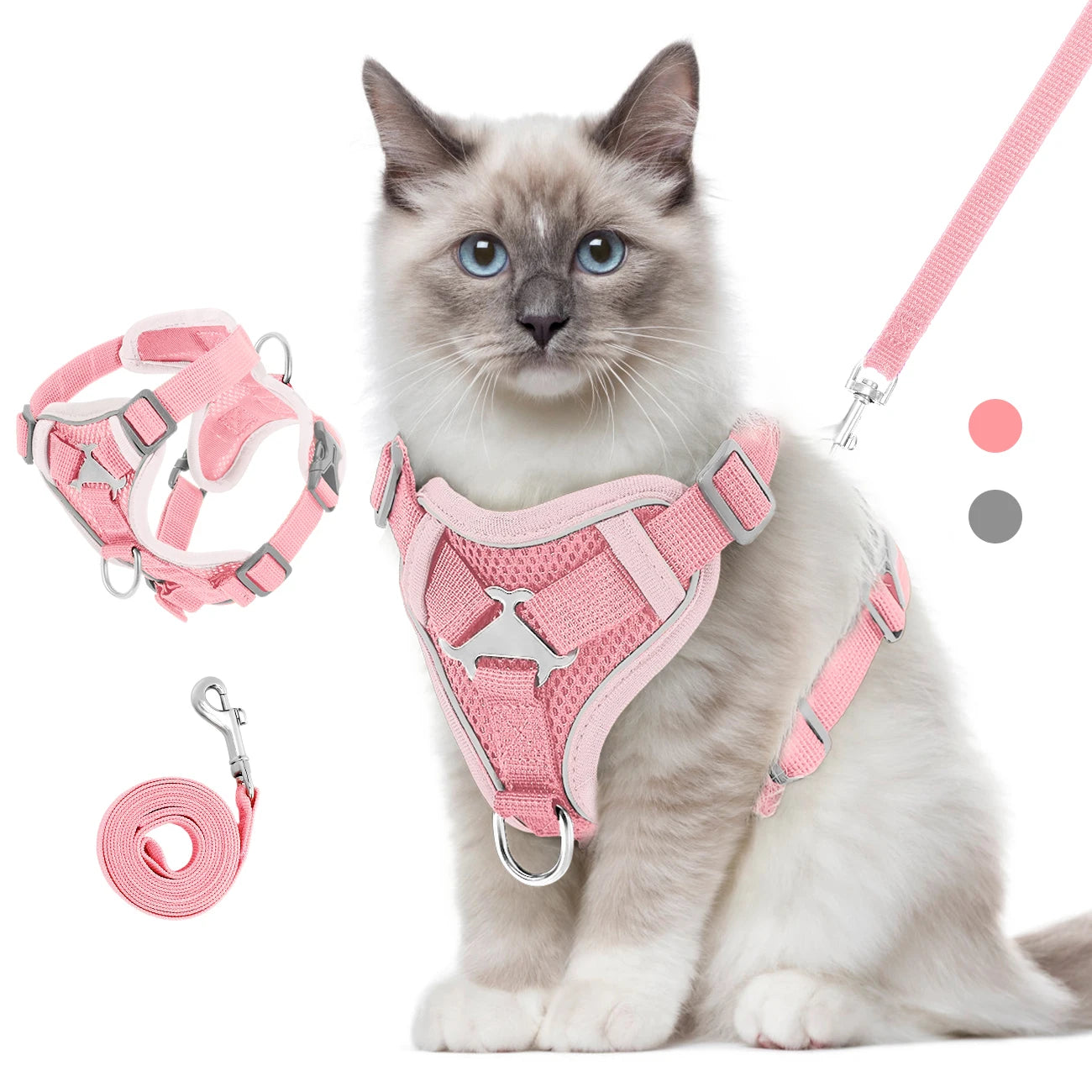 VavoPaw Cat Harness and Leash Set for Walking Adjustable Kitten Vest Harness with Reflective Strip Breathable Mesh Cat Harness