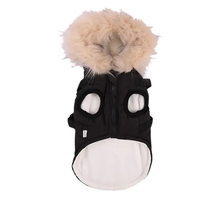 Fleece Lining Dog Hoodie with Harness Built in Warm Small Dog Jacket in Winter Puppy Coats with Hooded for Small Medium Dogs