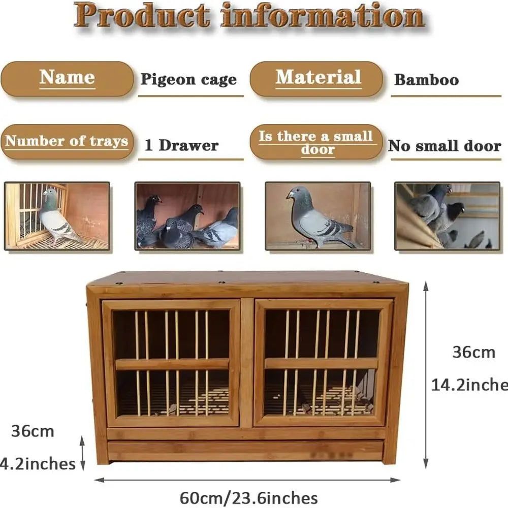 Sturdy Bamboo Pigeon Nest Box, 24 Multi-Purpose Outdoor/Indoor Cage with Easy Clean Tray, Brown