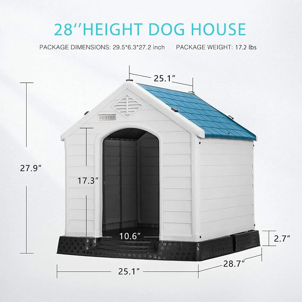 durable waterproof plastic pet dog house indoor outdoor puppy shelter kennel with air vents and elevated floor (medium - 28" he