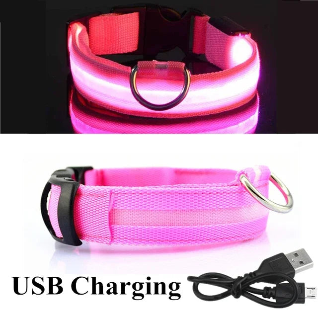 USB Rechargeable Pet Dog LED Glowing Collar Luminous Flashing Necklace Outdoor Walking Night Safety Supplies