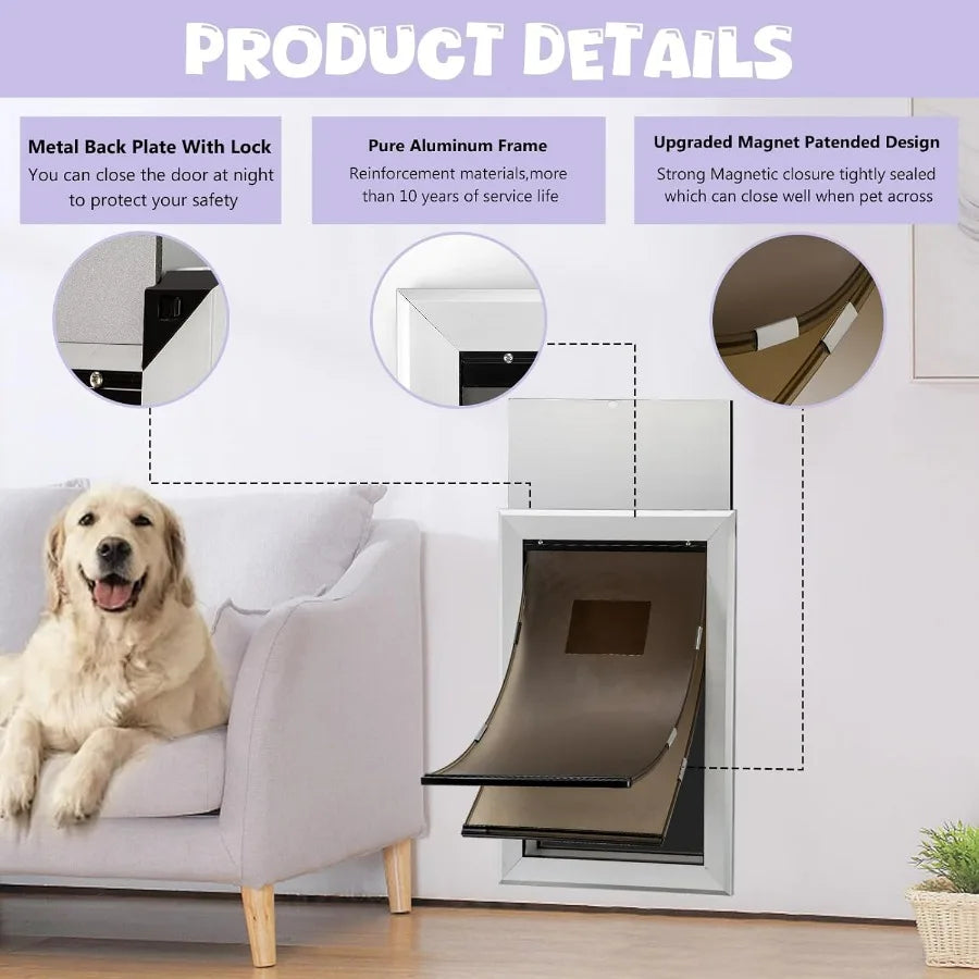 Durable Pet Door with Aluminum Frame and Double Automatic Closing Magnetic Flap for Large Dogs and Pets Suitable for Interior a
