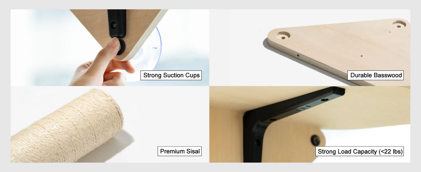 Mewoofun Cat Window Perch Hammock Wooden with Strong Suction Cup Cat Platform Window Bed Mounted Cat Bed for Indoor Cats