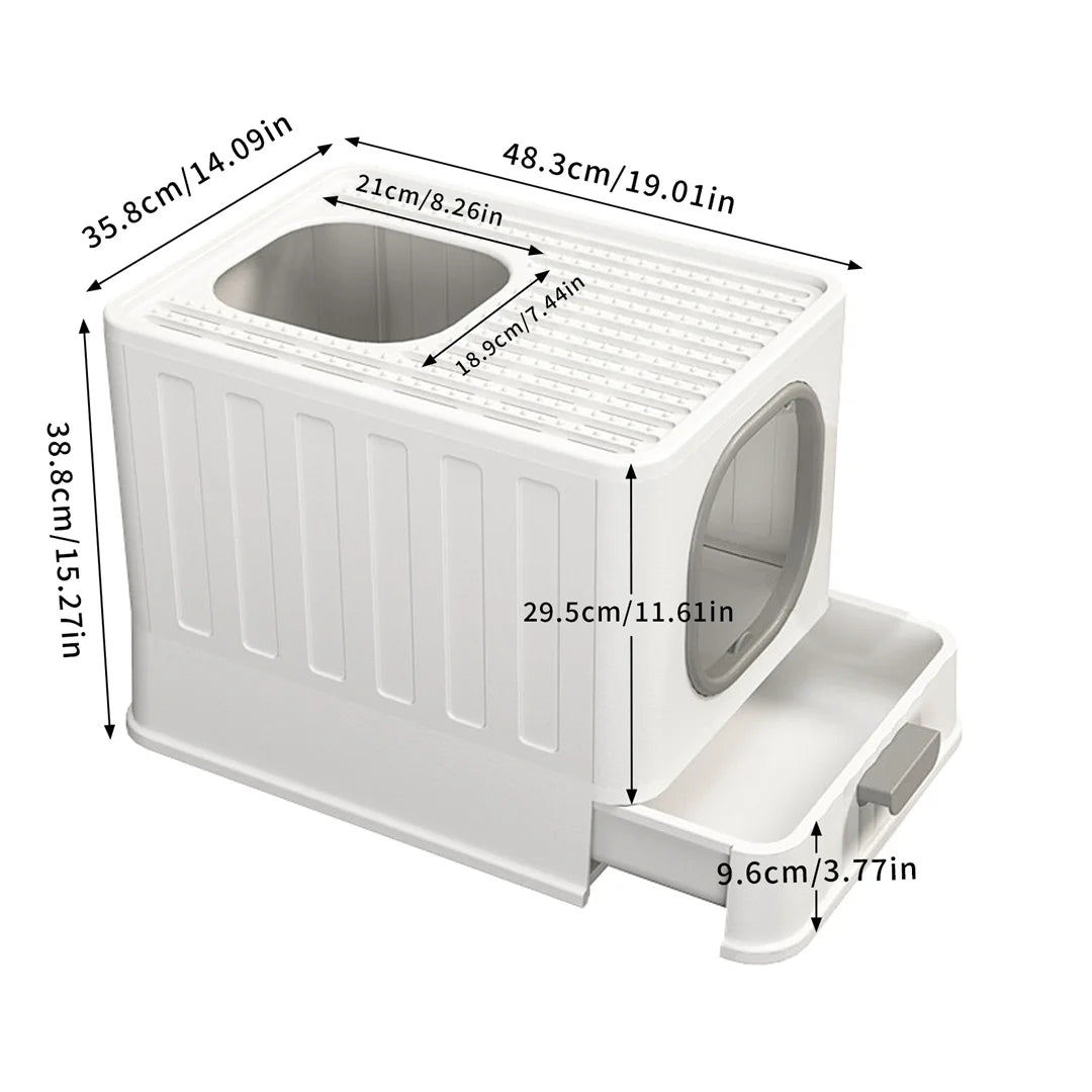 BingoPaw Cat Litter Tray Box: Foldable Top Entry Extra Large Cats Toilet with Lid Kitten Litter Tray Easy Cleaning Drawer Design