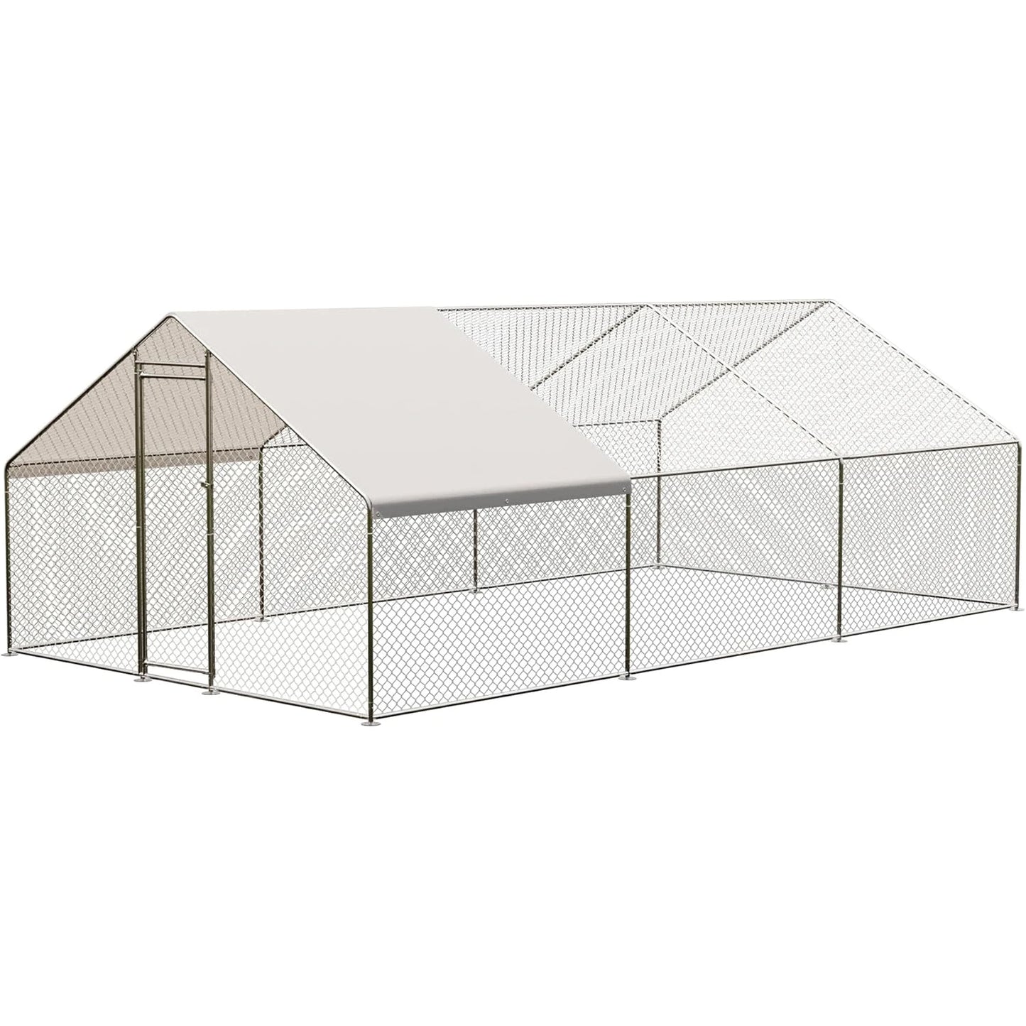 Large Metal Chicken Coop, Walk-in Poultry Cage, Chicken House with Waterproof and Anti-Ultraviolet Cover for Outdoor Yard Farm