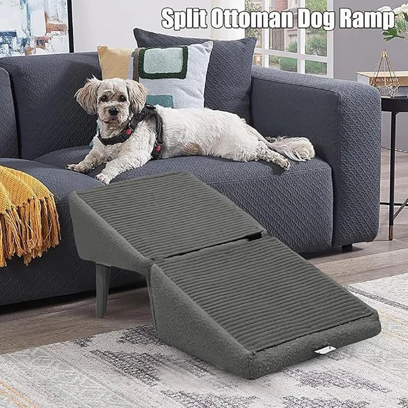 Split Ottoman Dog Ramp, All-in-One Lightweight Folding Pet Ramps Stairs for Couch, 13.8" H Dog Chair for Bed, Couch, Pet Steps L