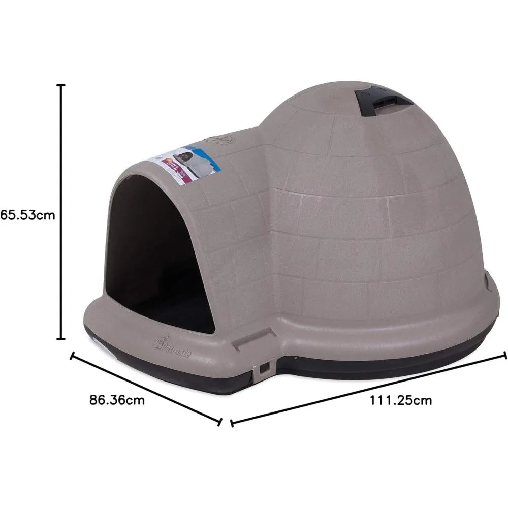 Petmate Outdoor Weatherproof Dog House - Indigo Igloo for Large Dogs, 50-90 Pounds, Made in USA, Taupe/Black