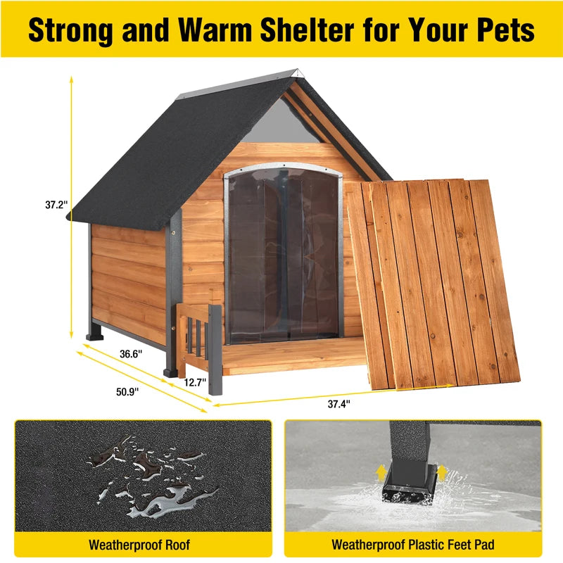 Insulated Dog House with Liner Inside| Iron Frame - Large 37.4"(L) x 50.9" (W) x 37.2"(H)