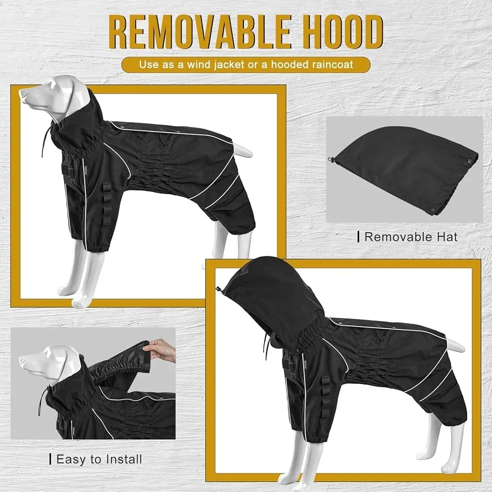 Dog Raincoat Waterproof Reflective Jacket Medium Large Dogs Adjustable Poncho Four Legs Machine Washable Pet Rain Gear