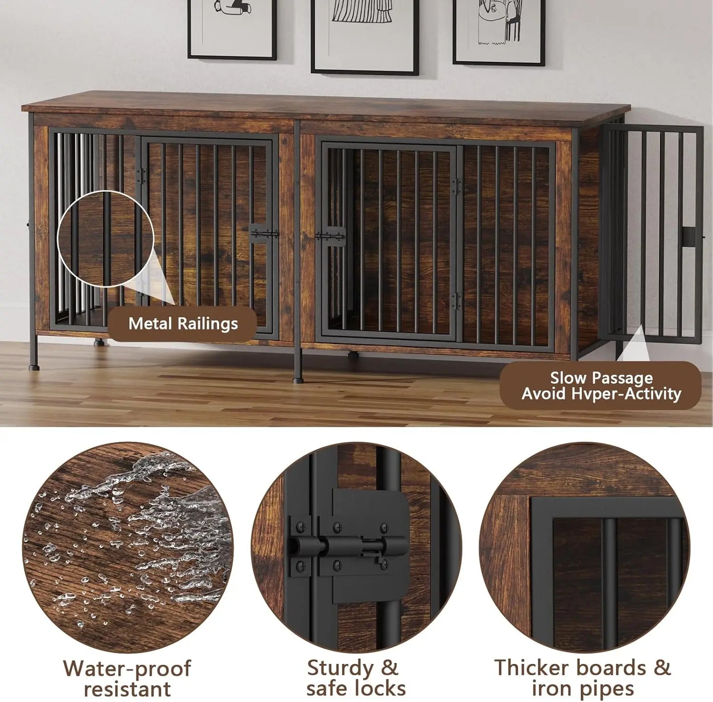 Heavy Duty Dog Crate Furniture for Small to Large Dogs, Indoor Kennel as TV Stand, Brown 78.74" L