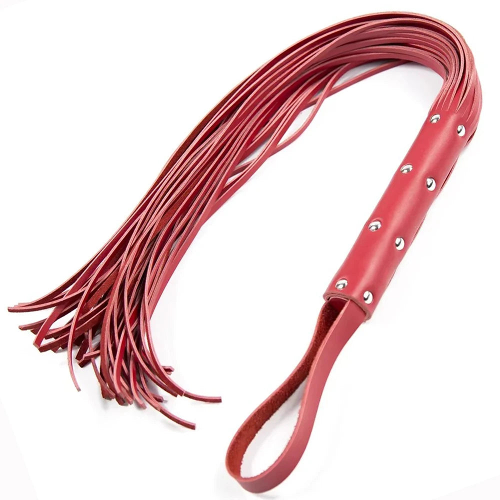 62.5CM Halloween Cosplay Cowhide Horse Whip with Leather Handle Riding Crop Whips