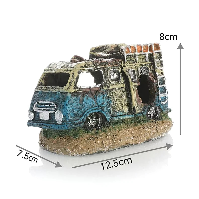 Car Wreck Fish Tank Decor, Fun Aquarium Ornament with Hiding Caves, Creates an Underwater Adventure for Your Fish