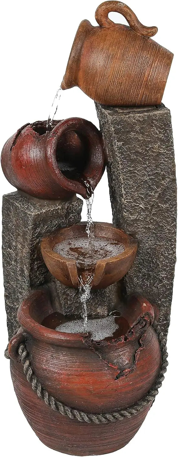 32 Inch Farmhouse Outdoor Water Fountain Lights Cascading