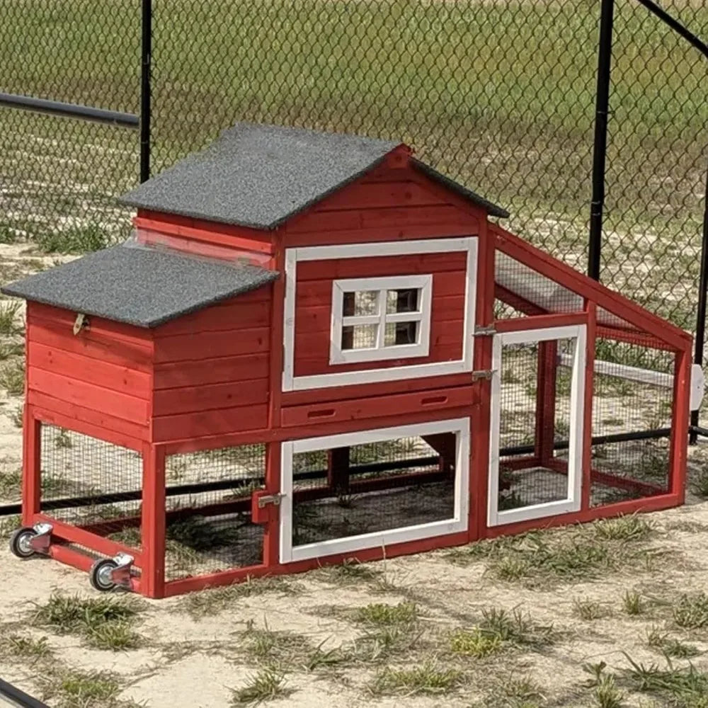 Portable Expandable Chicken Tractor with Wheels for Outdoor Hen Housing, Suitable for 2-4 Chickens, 67.3" Length