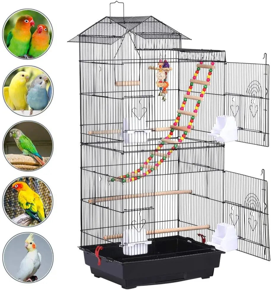 39-inch Large Flight Parrot Bird Cage for Small Quaker Cockatiel Sun Parakeet Conure Budgie Finch Lovebird Canary with Toys