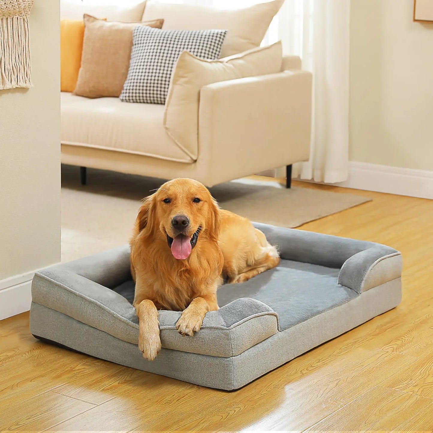Dog Sofa Bed Memory Foam Pet Couch with Washable Cover Indoor Comfortable Lounger for Small Medium Dogs