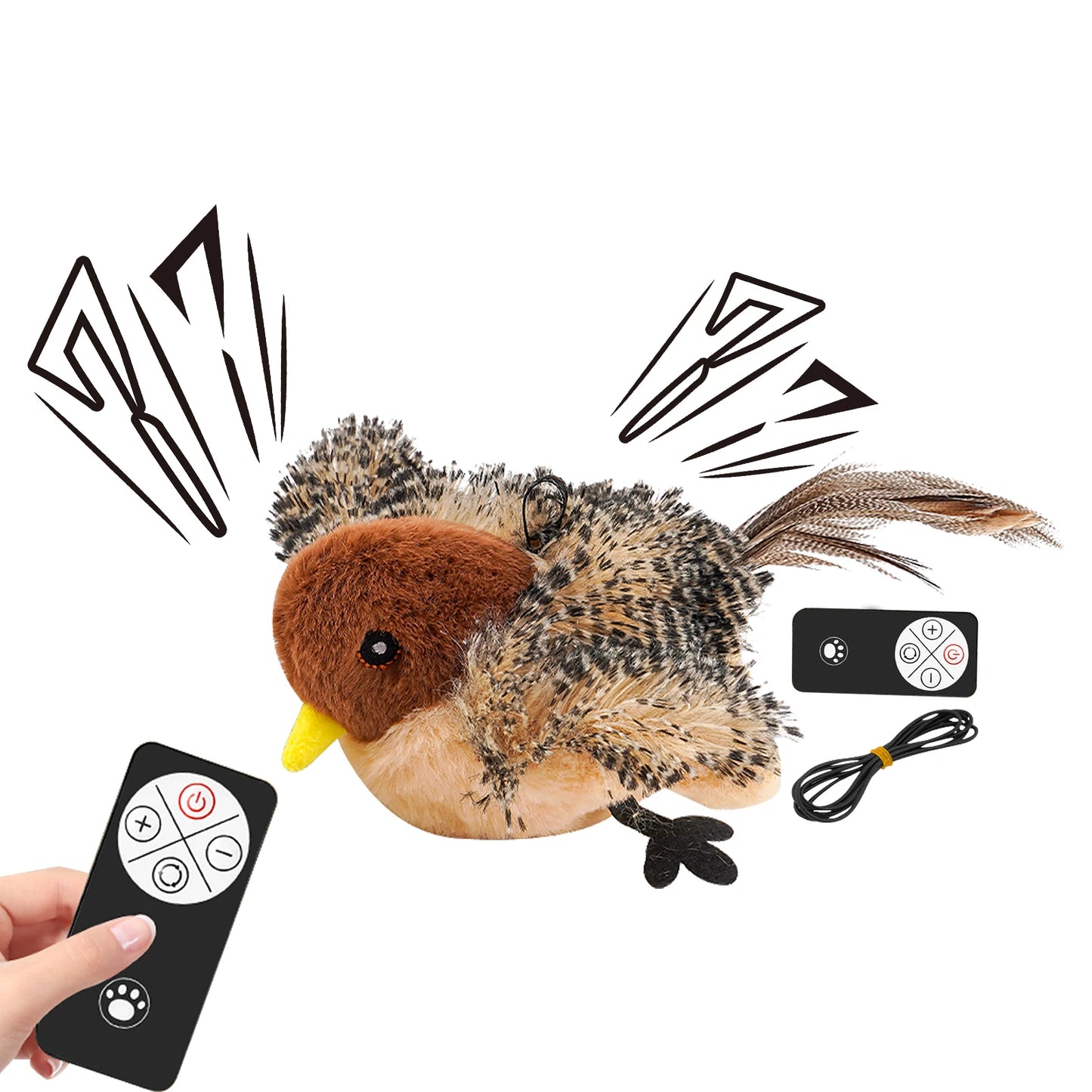 Remote Control Chirping Bird Cat Toy With Feathers