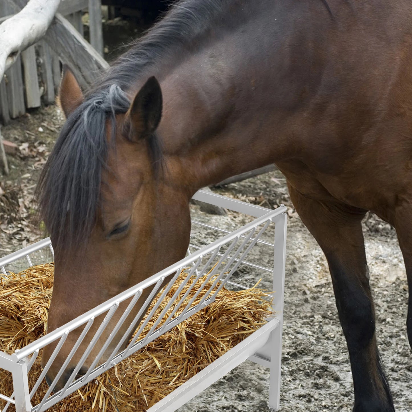 Goat Hay Feeder Large Capacity Livestock Feeder Heavy Duty Metal Feed Trough with Deeper Feeding Pan for Farms
