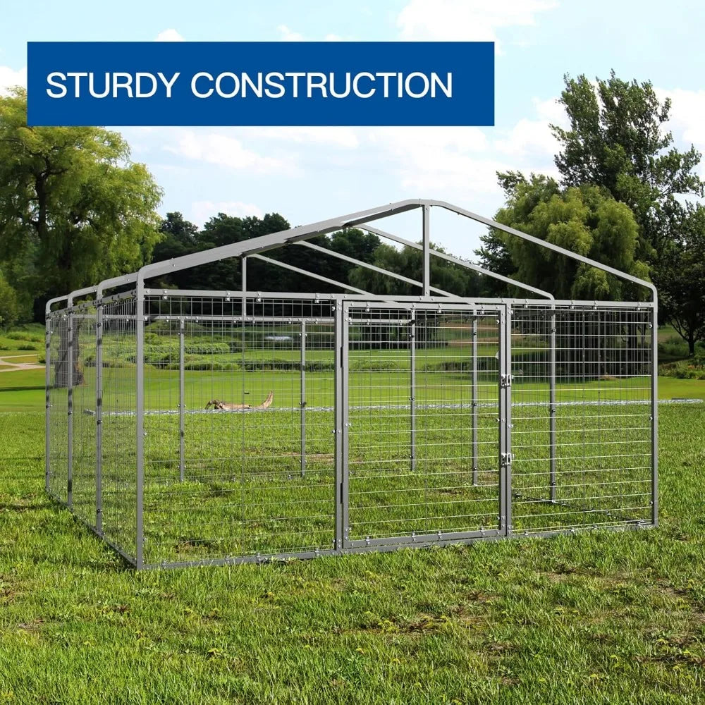 Large Outdoor Dog Kennel 118" x 118" x 70", Big Dog Fence Outside with Double Secure Locks, Heavy-Duty Weatherproof Dog Cage, D