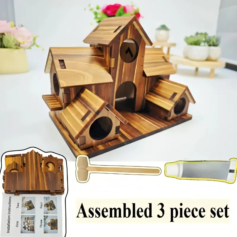 Outdoor bird house, handmade 6-hole, hanging bird house, used for gardening decoration and bird habitat