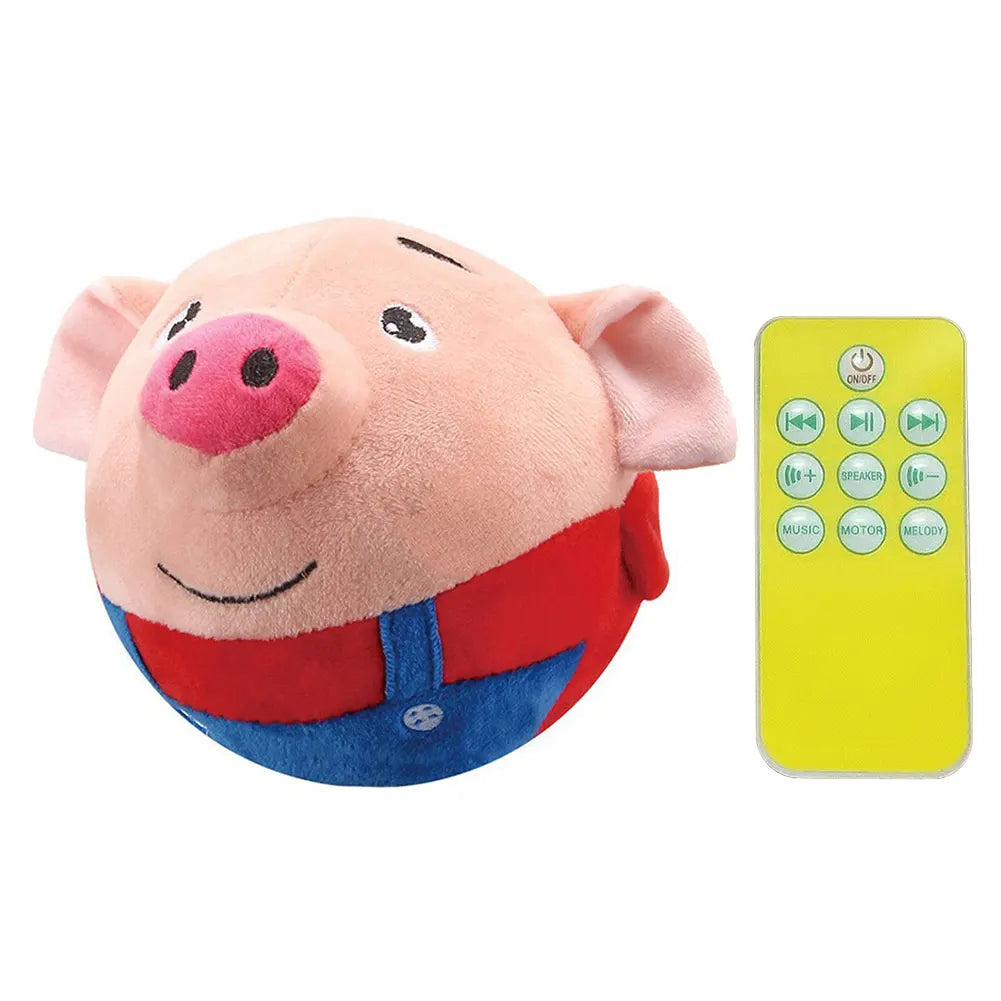 Cartoon Pig Active Moving Pet Plush Toy USB Rechargeable Interactive Dog Toys Pet Bouncing Balls for Dogs Cats