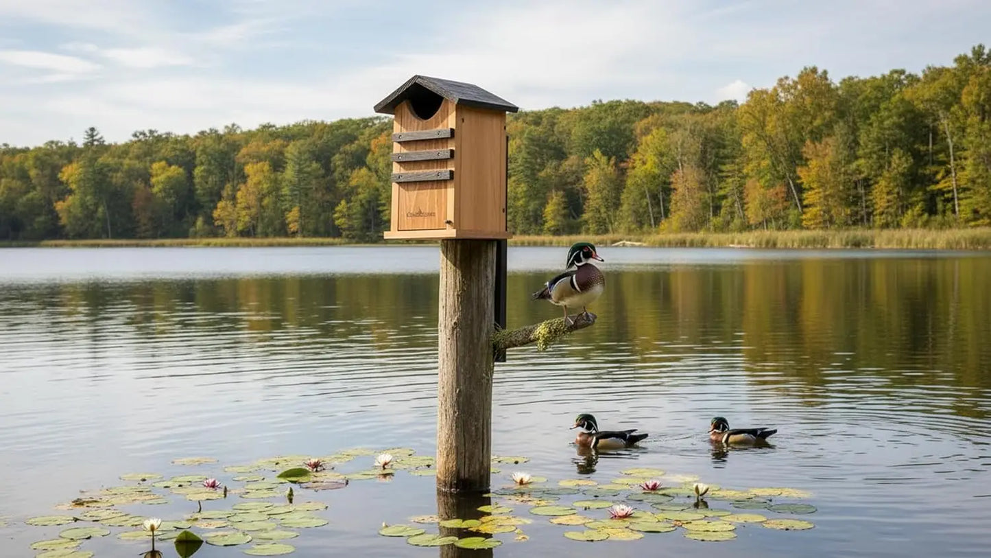 Cedar Wood Bird House for Squirrels, Owls, Ducks - Large Outdoor Nesting Box with Stainless Steel Perch, Easy Assembly