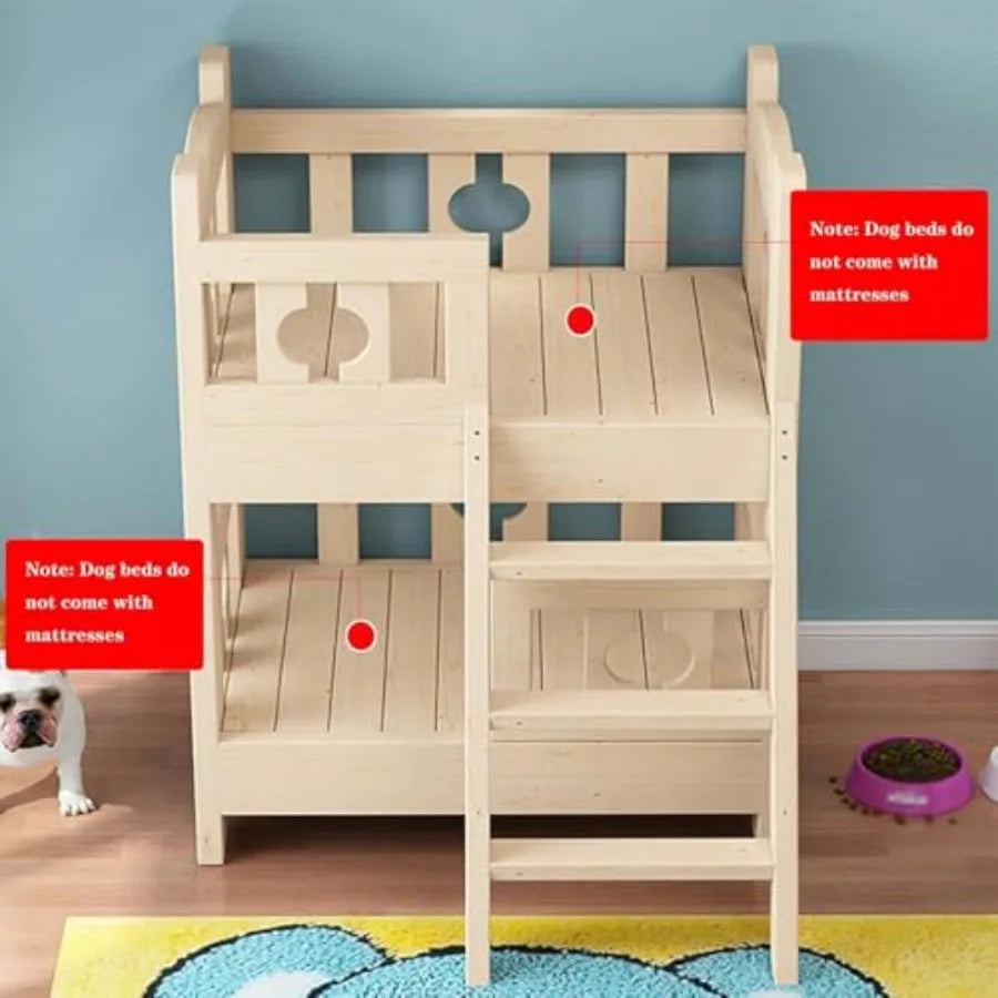 Dog Bunk Bed for Small/Medium/Large Pet with Wood Frame and Steps Double Layer Pet Bed in Brown Durable Design with Side Ladder