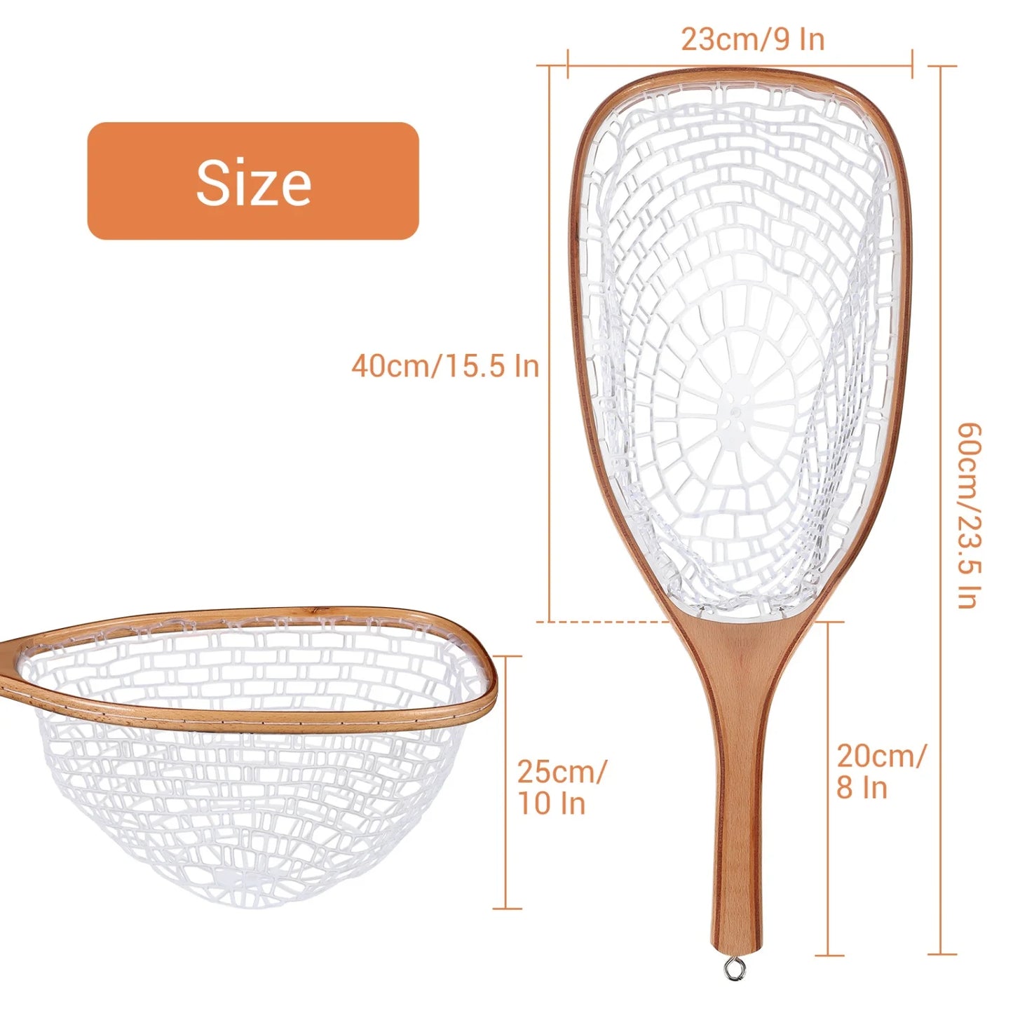 Fly Fishing Net, Trout Net, Wooden Frame Fly Fishing Landing Net for Catch and Release, Fly Fishing Gear for Stream Fishing
