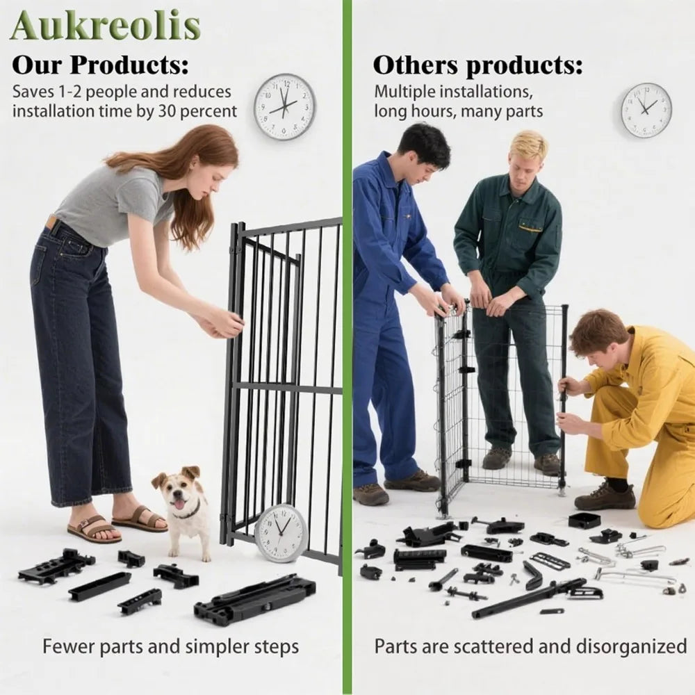 Large Dog Kennel Outside 10X10FT Heavy Duty Dog Cage with Feeding Door, Outdoor Dog Run with Roof and Double Safety Locks for Pe