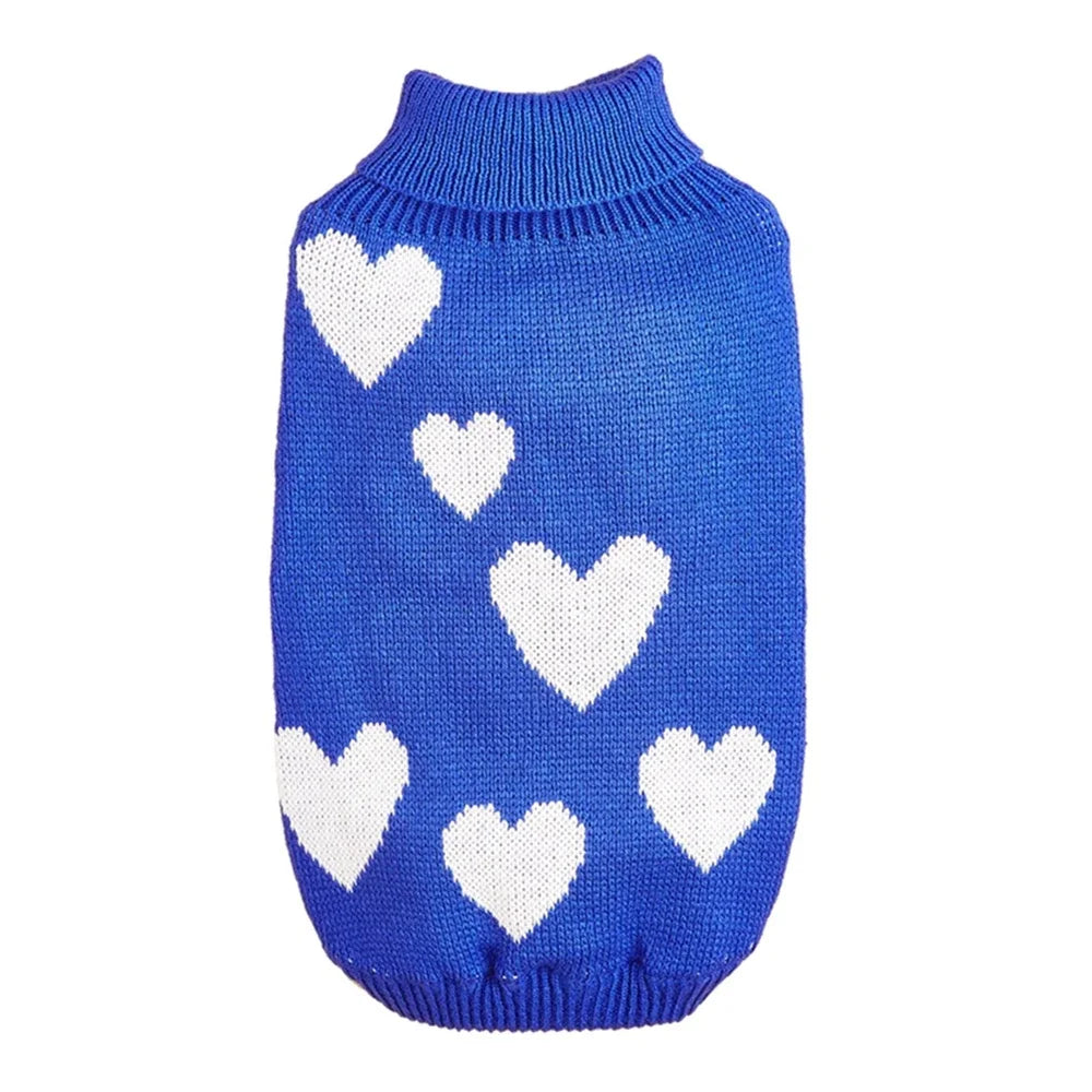 Cute Dog Sweater Heart Pattern Warm Pet Jumper Cat Puppy Coat Jacket Winter Clothes High Collar Knitwear For Cat Small Big Dog