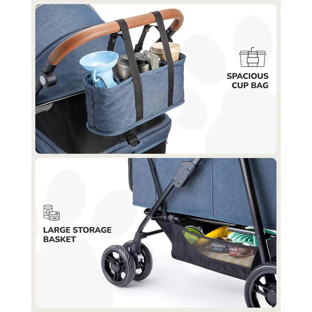 Extra Large Foldable Pet Stroller for Dogs 20-132 lbs, Ventilated, Suitable for 2 Small Dogs, Pink or Navy