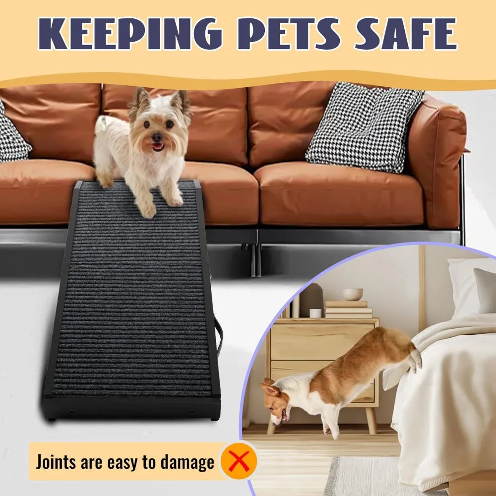 Wooden Dog Ramp for Couch High Bed, Non Slip Pet Ramps for Small Dogs and Cat with 5 Adjustable Height from 10.6'' to 22'', Port