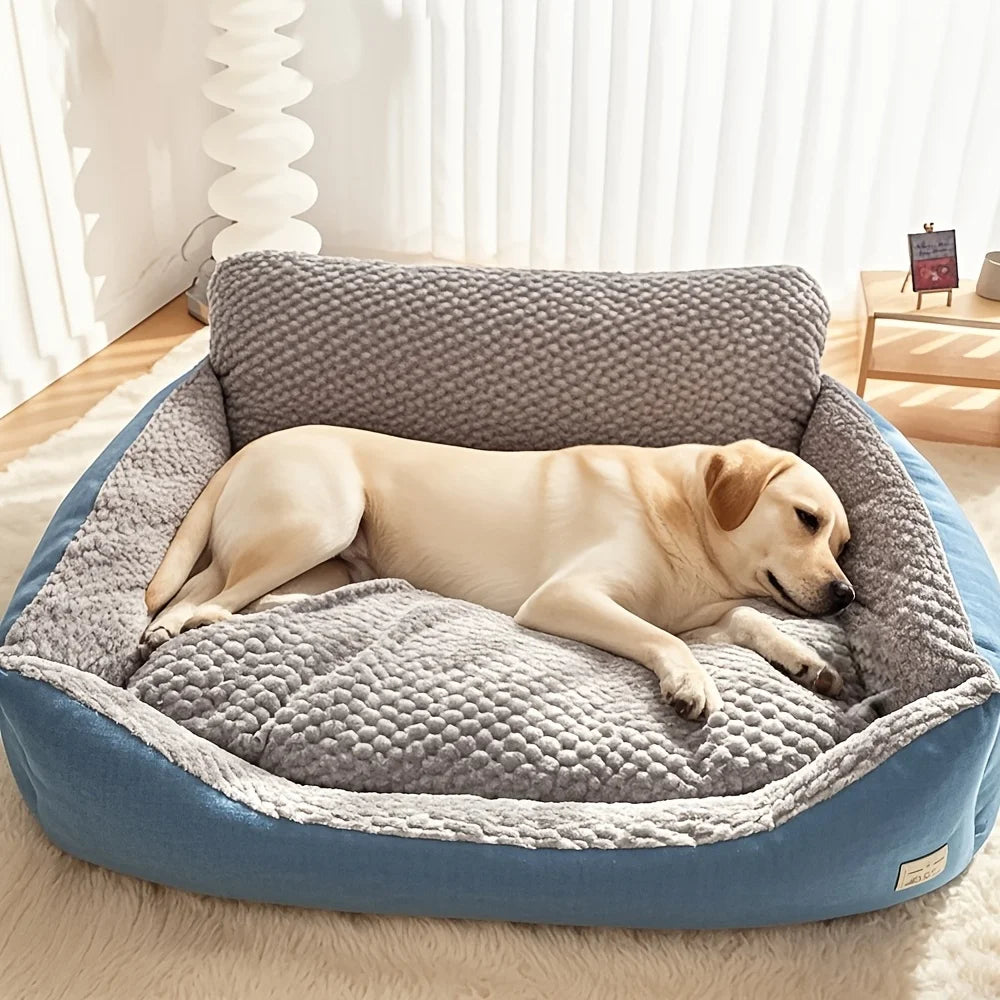 Luxury Extra Large Dog Bed Orthopedic Support Pet Sofa Bed, Suitable for Medium to Large Dogs and Cats - Plaid Design with Soft Polyester Filling, Non-Slip Bottom, All-Season Dog Bed with Headrest Support, Ideal for Golden Re