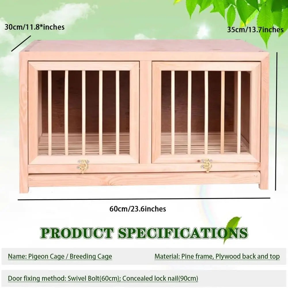 23.6 Stacked Pigeon Nest, Solid Wood Bird Cage with Double Doors, Indoor/Outdoor Pair (23.6 x 2)
