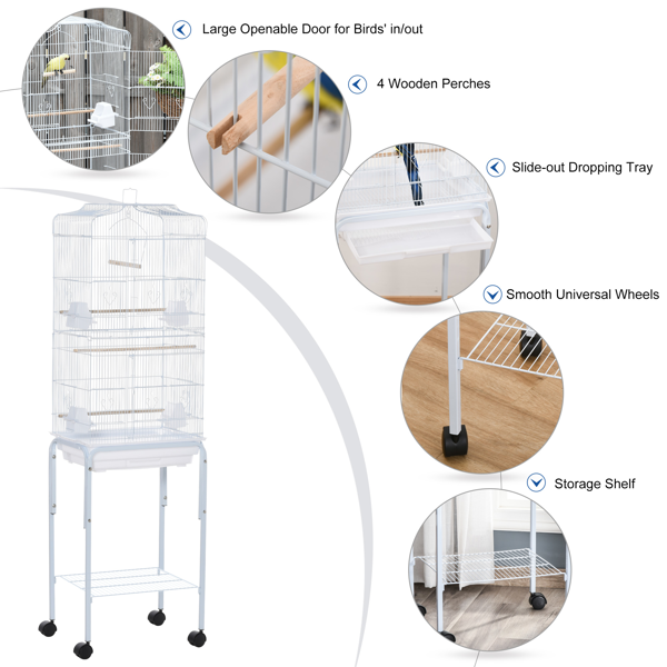 Bird Cage Starter Kit with Removable Rolling Stand for Easy Mobility and Convenience