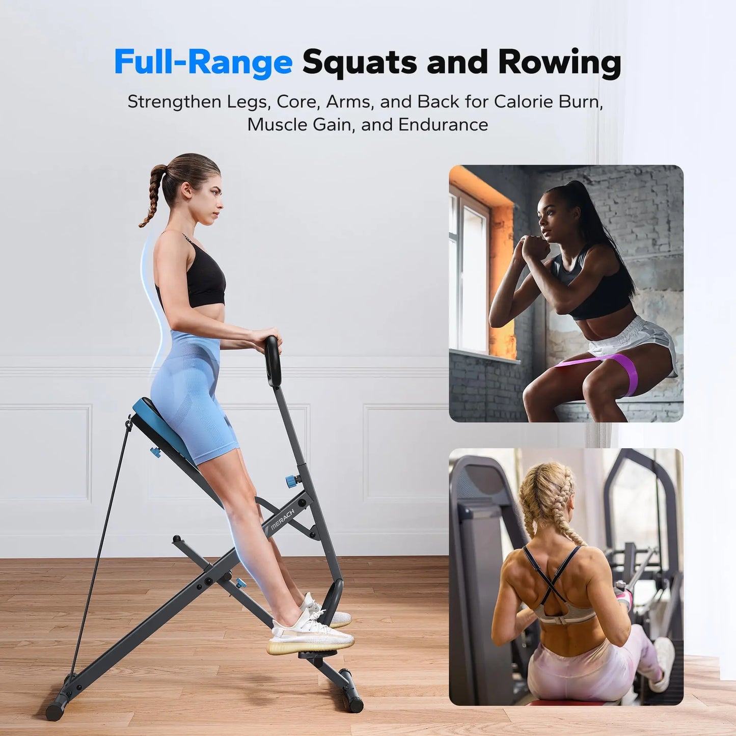 MERACH Squat Machine 2in1 Squat Rowing Machine Easy Setup Foldable Exercise Equipment Glute Trainer Machine Glutes Leg Home Fit