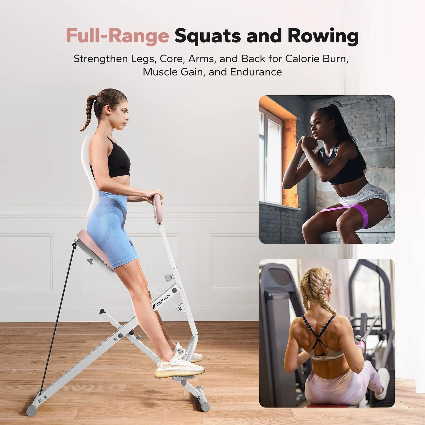 MERACH Squat Machine 2in1 Squat Rowing Machine Easy Setup Foldable Exercise Equipment Glute Trainer Machine Glutes Leg Home Fit