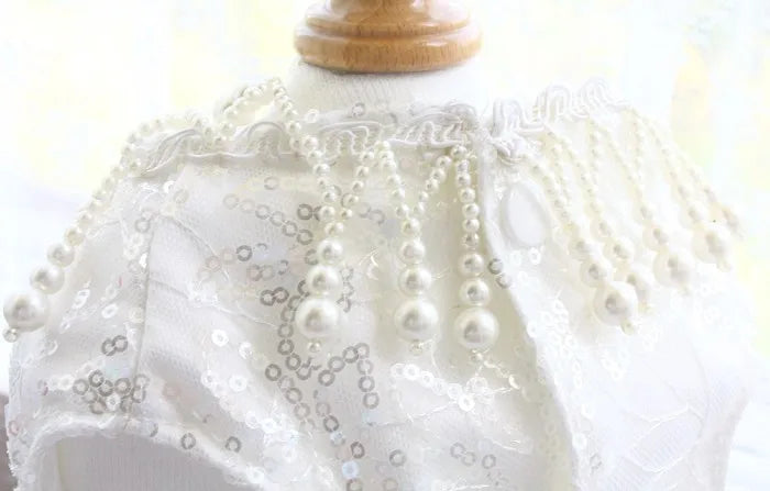 Luxury Handmade Dog Wedding Dress Blue Gold Sequins Embroidered Gradient Color Gown with Shiny Trimmings Pet Skirt