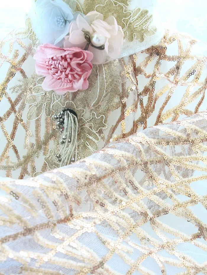 Luxury Handmade Dog Wedding Dress Blue Gold Sequins Embroidered Gradient Color Gown with Shiny Trimmings Pet Skirt