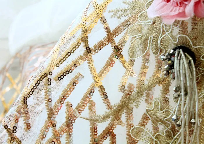 Luxury Handmade Dog Wedding Dress Blue Gold Sequins Embroidered Gradient Color Gown with Shiny Trimmings Pet Skirt