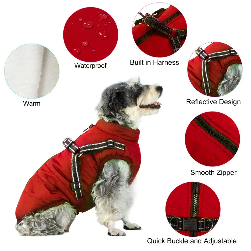 Pet Dog Jacket With Harness Winter Warm Dog Clothes For Labrador Waterproof Big Dog Coat Chihuahua French Bulldog Outfits