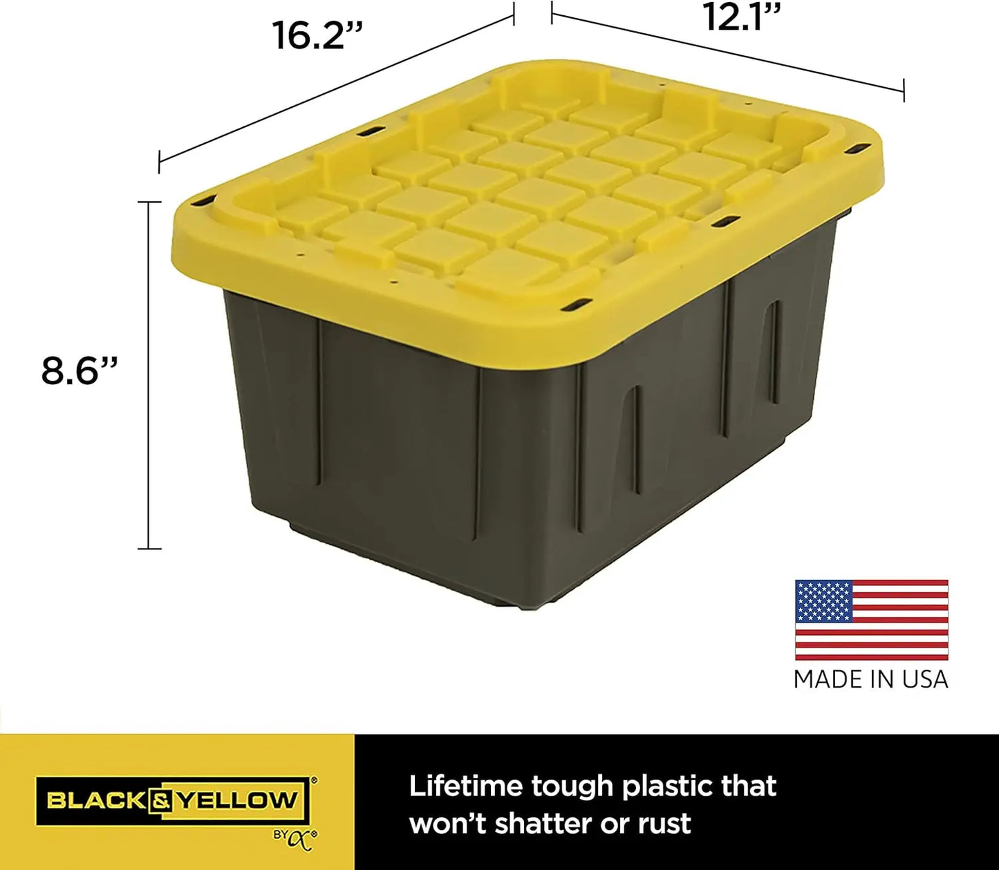 5GL Heavy Duty Tough Storage Container & Snap-Tight Lid,8.6"H*12.3"W*16.4"D,Weather-Resistant Design and Stackable[6 Pack]