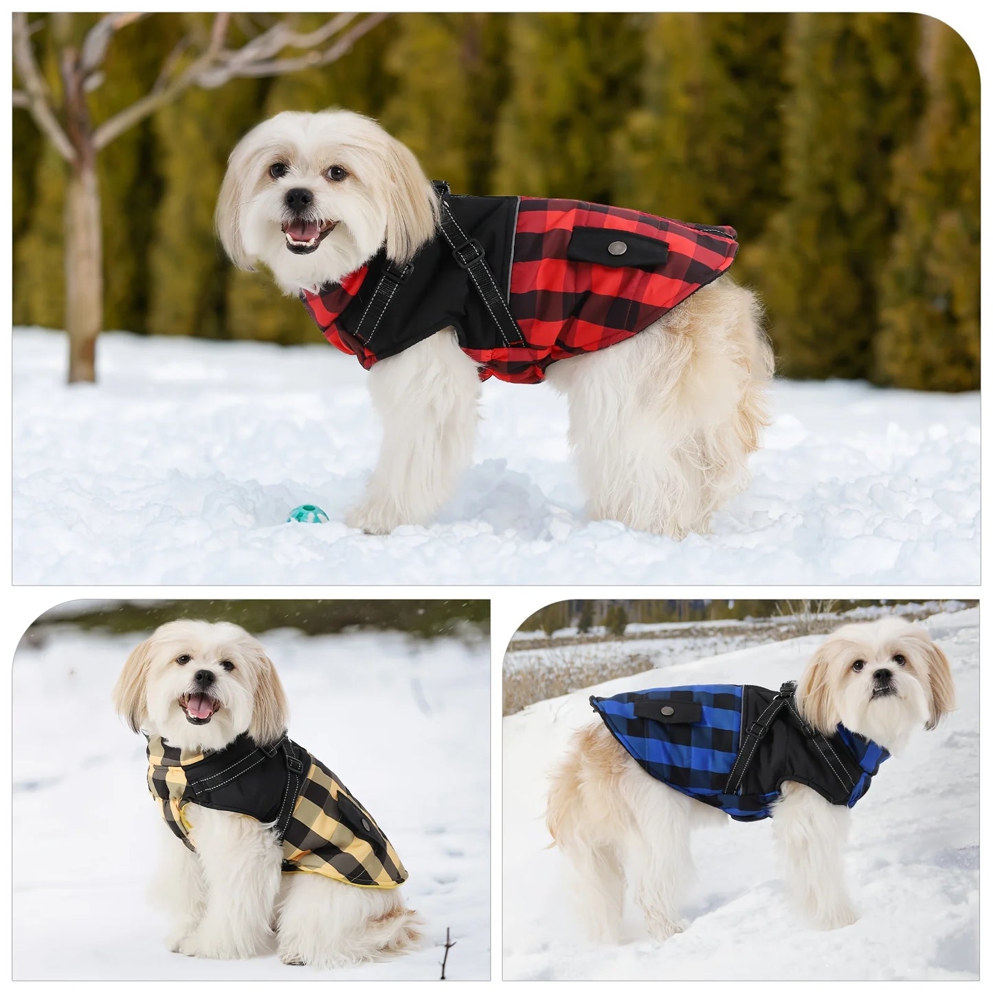 Plaid Thicken Padded Pet Dog Jacket With Harness For Cold Weather Windproof Winter Dog Jacket Coat For Small Medium Large Dog