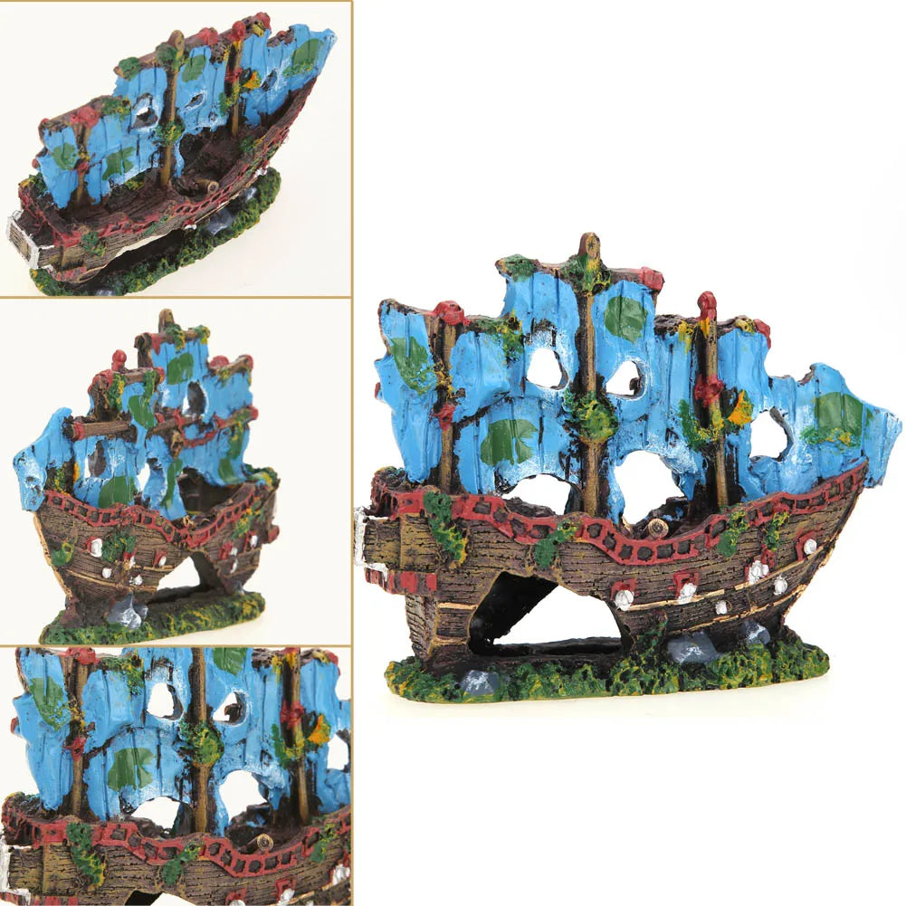 Pirate Ship Wreck Ship Resin Ornament Wreck Sunk Ship Landscape Sailing Boat Cave Fish Playing Toys Aquarium Accessories