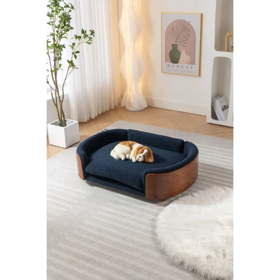 Scandinavian style Elevated Dog Bed Pet Sofa With Solid Wood legs and Walnut Bent Wood Back Cashmere Cushion Large Size