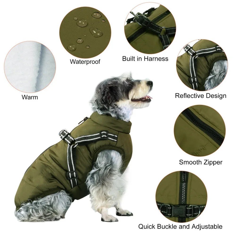 Pet Dog Jacket With Harness Winter Warm Dog Clothes For Labrador Waterproof Big Dog Coat Chihuahua French Bulldog Outfits